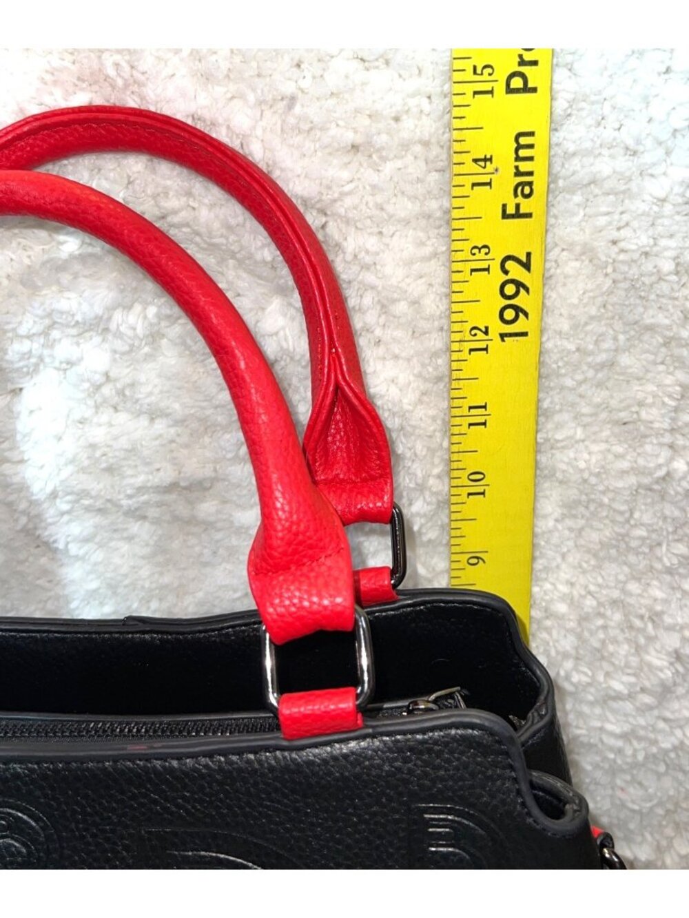 New Demi Bey Redline Embossed PU Leather Bag Dual Handles Zipper Closure Strap - Picture 6 of 8